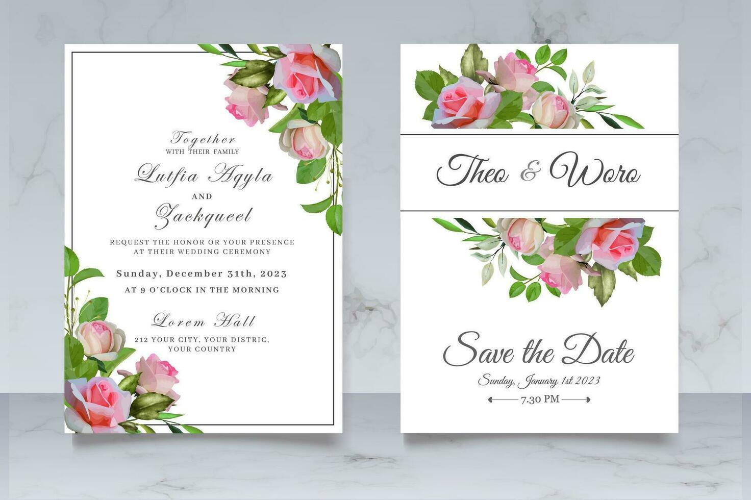 mano dibujado floral Boda invitación tarjeta conjunto vector