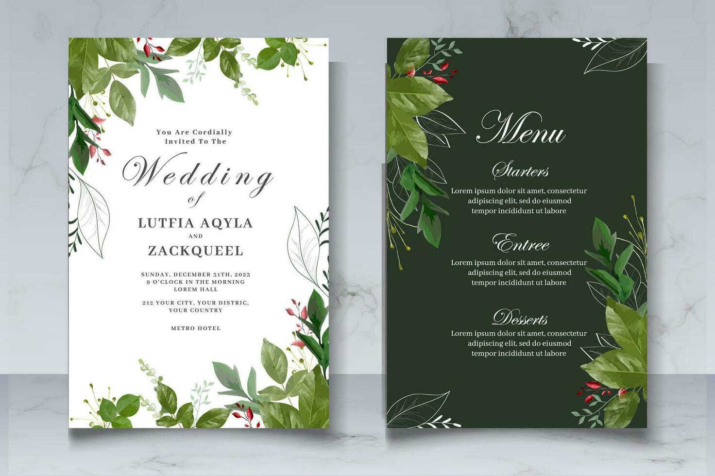 Hand drawn floral wedding invitation card set vector