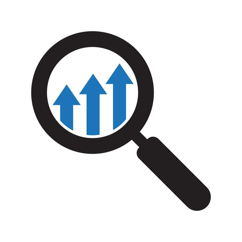 Magnifying glass with increasing bar chart icon. vector