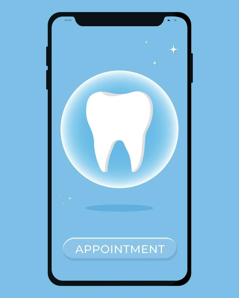 tooth icon on blue. Dentistry vector illustration. Book an appointment with a dentist. Illustration of a tooth