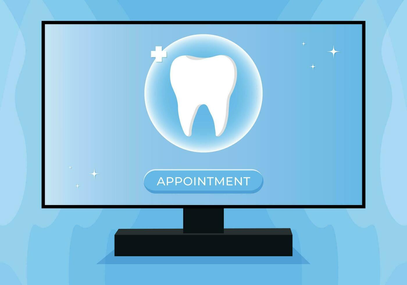 tooth icon on blue. Dentistry vector illustration. Book an appointment with a dentist. Illustration of a tooth