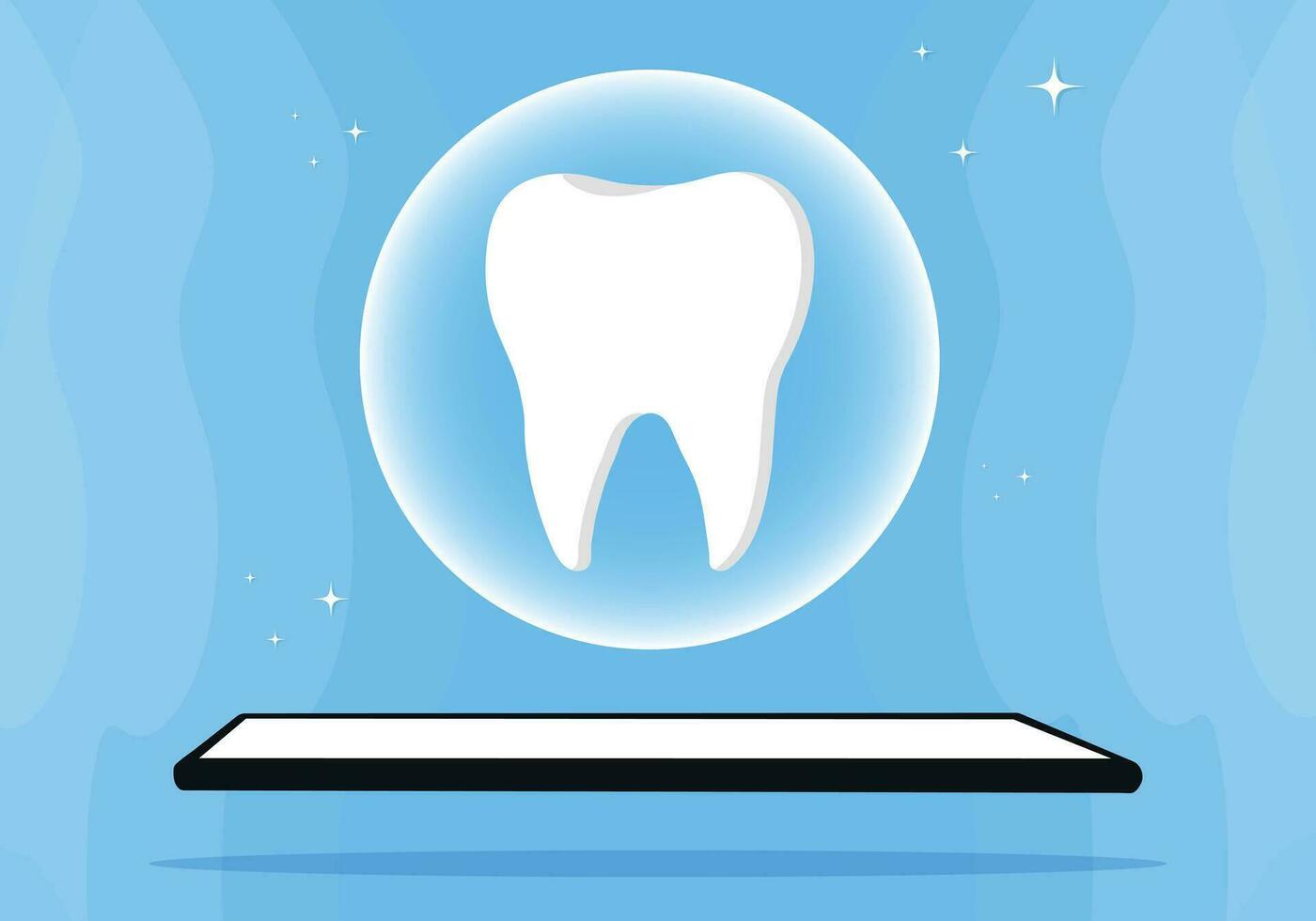 tooth icon on blue. Dentistry vector illustration. Book an appointment with a dentist. Illustration of a tooth