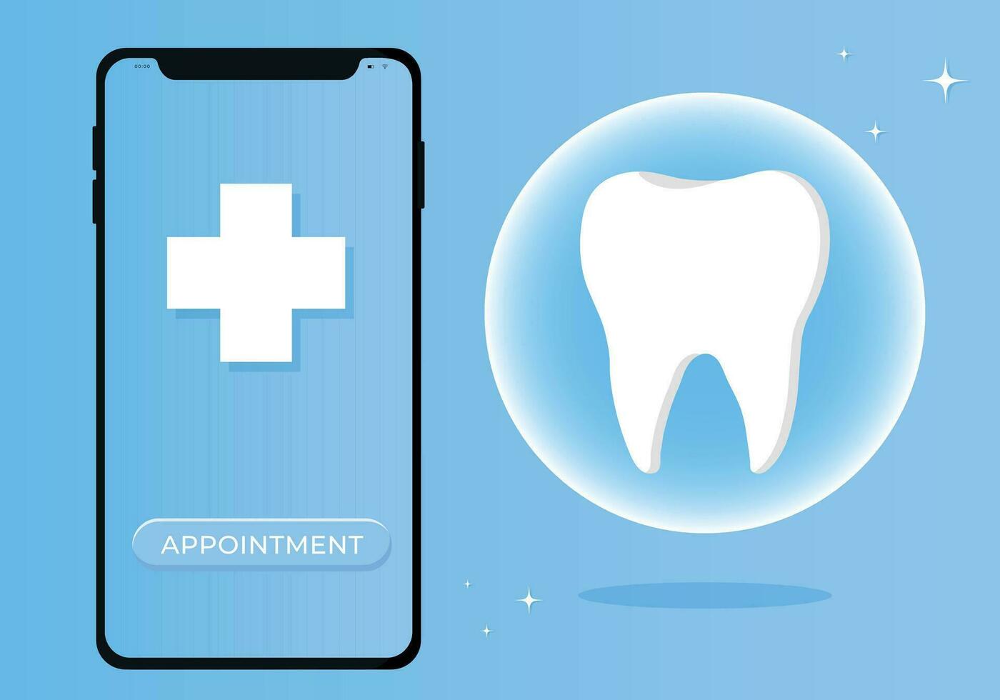 tooth icon on blue. Dentistry vector illustration. Book an appointment with a dentist. Illustration of a tooth