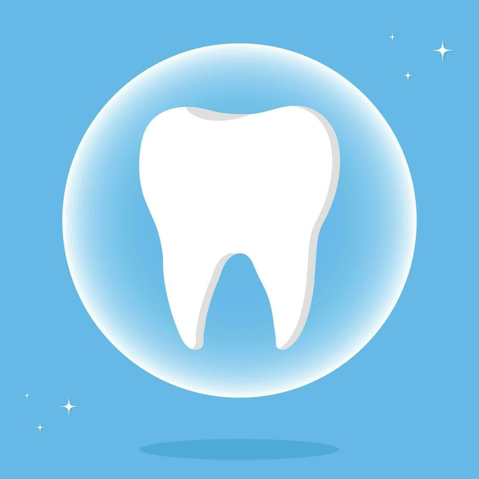 tooth icon on blue. Dentistry vector illustration. Book an appointment with a dentist. Illustration of a tooth