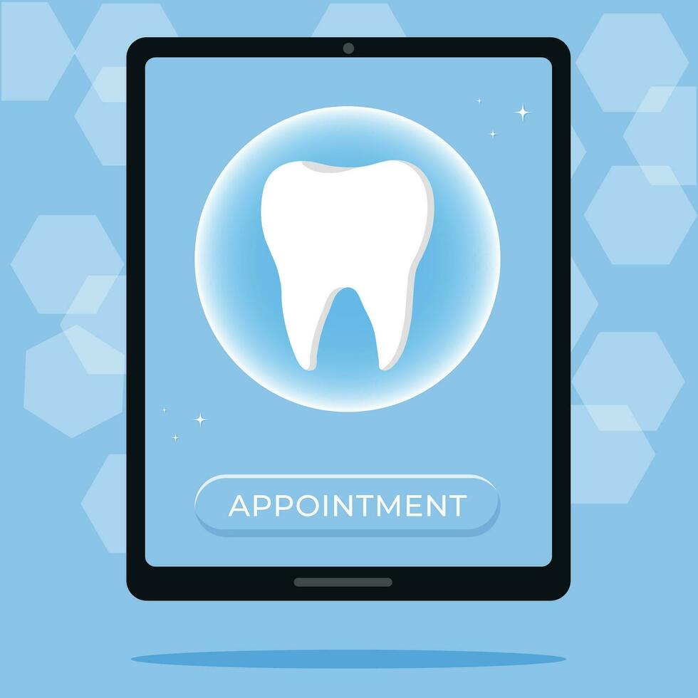 tooth icon on blue. Dentistry vector illustration. Book an appointment with a dentist. Illustration of a tooth