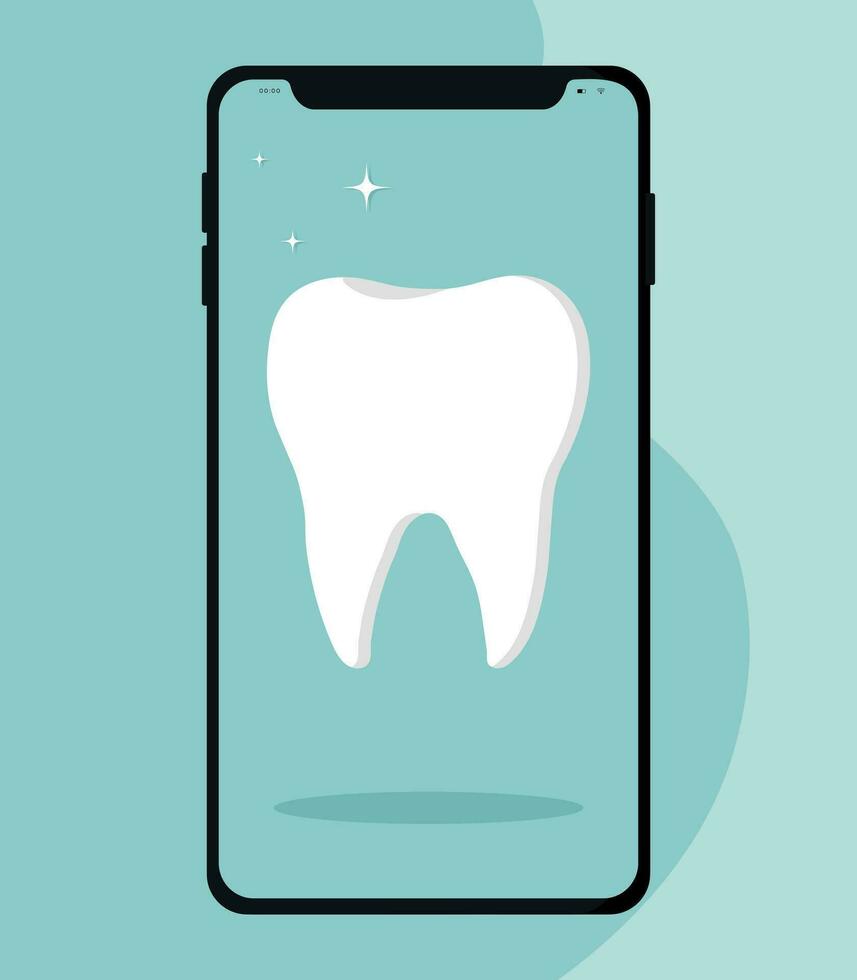 tooth icon on blue. Dentistry vector illustration. Book an appointment with a dentist. Illustration of a tooth