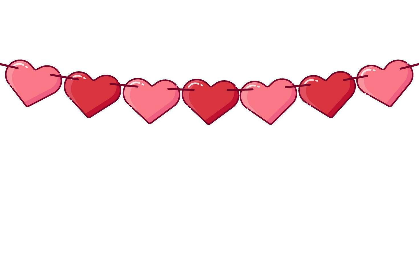 Red Paper hearts garland for Valentines Day Card. Vector Illustration.