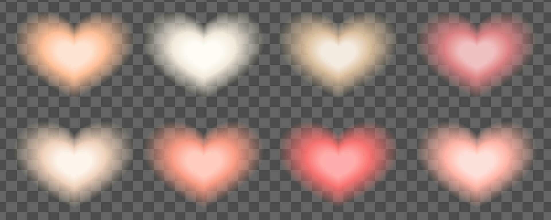 Aura Y2K Peach colored hearts collection. Set with aestetic soft gradient trendy valentine day heart. Bright Center and transparent background. Vector illustration