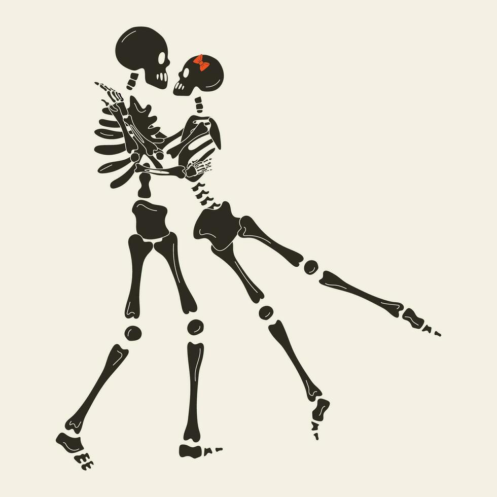 Cute Skeleton Romantic couple. Cute character Skeleton Bones. Concept Valentine's day vector