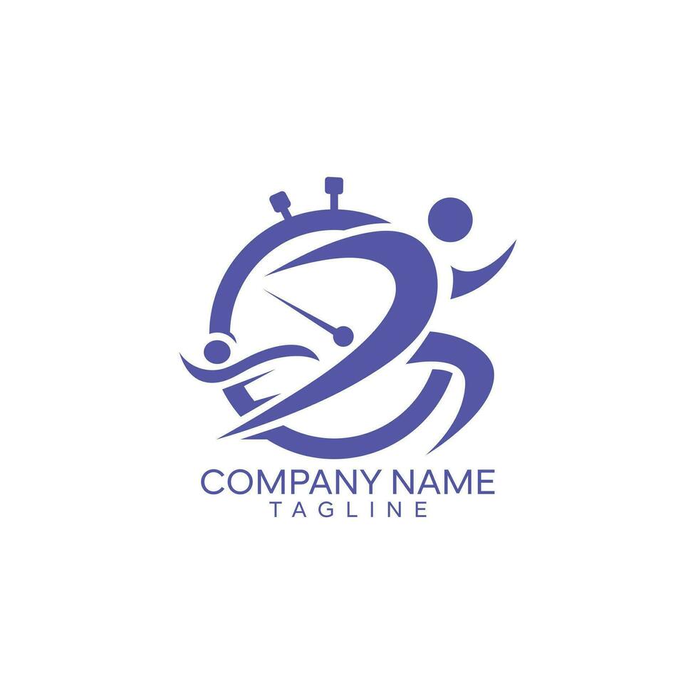 Watch and man combine logo. Fast pace runner icon, man quick accelerate, run on time, worker late on job, thin line web symbol on white background. vector