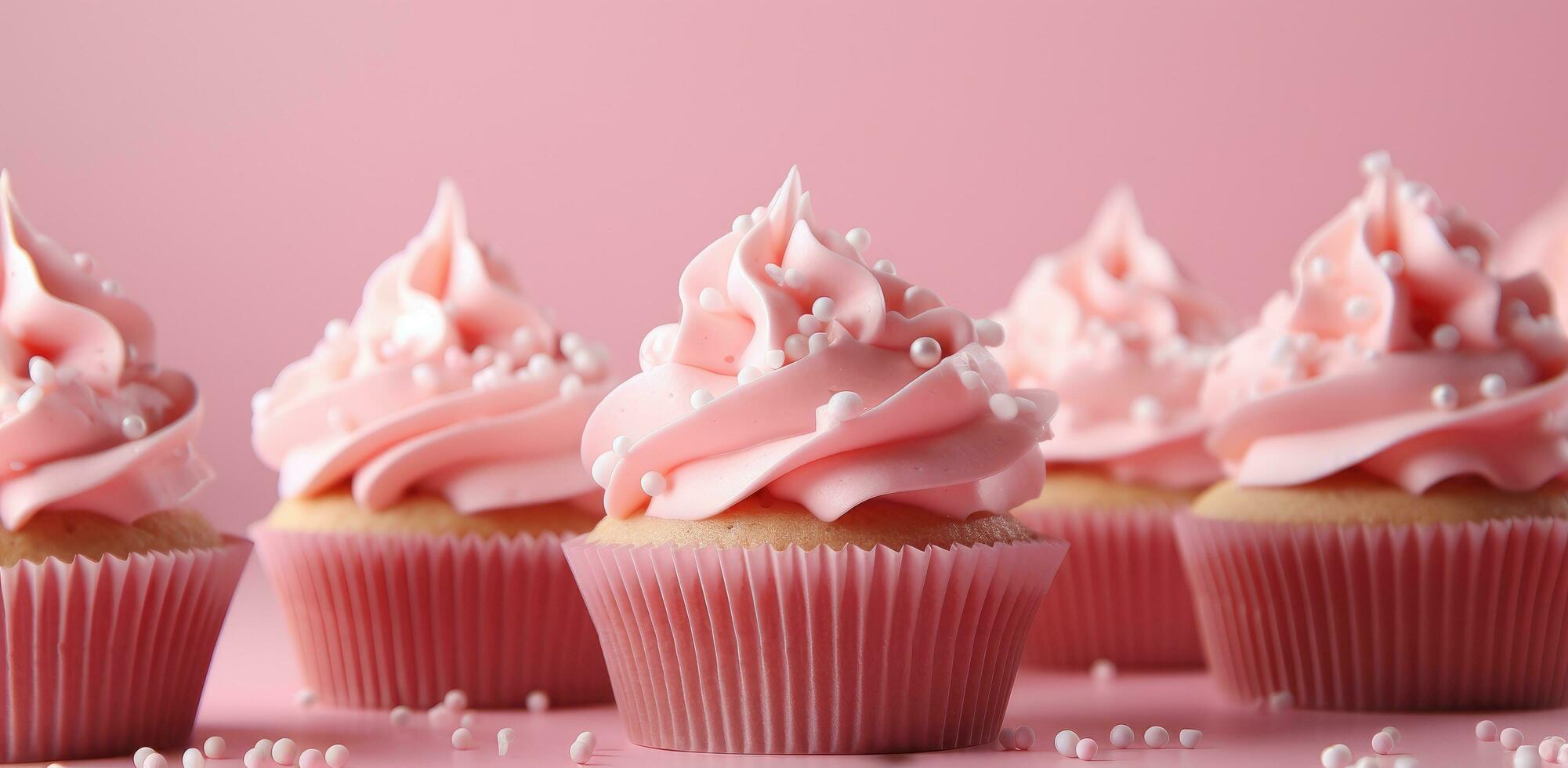 AI generated pink cup cakes with icing photo