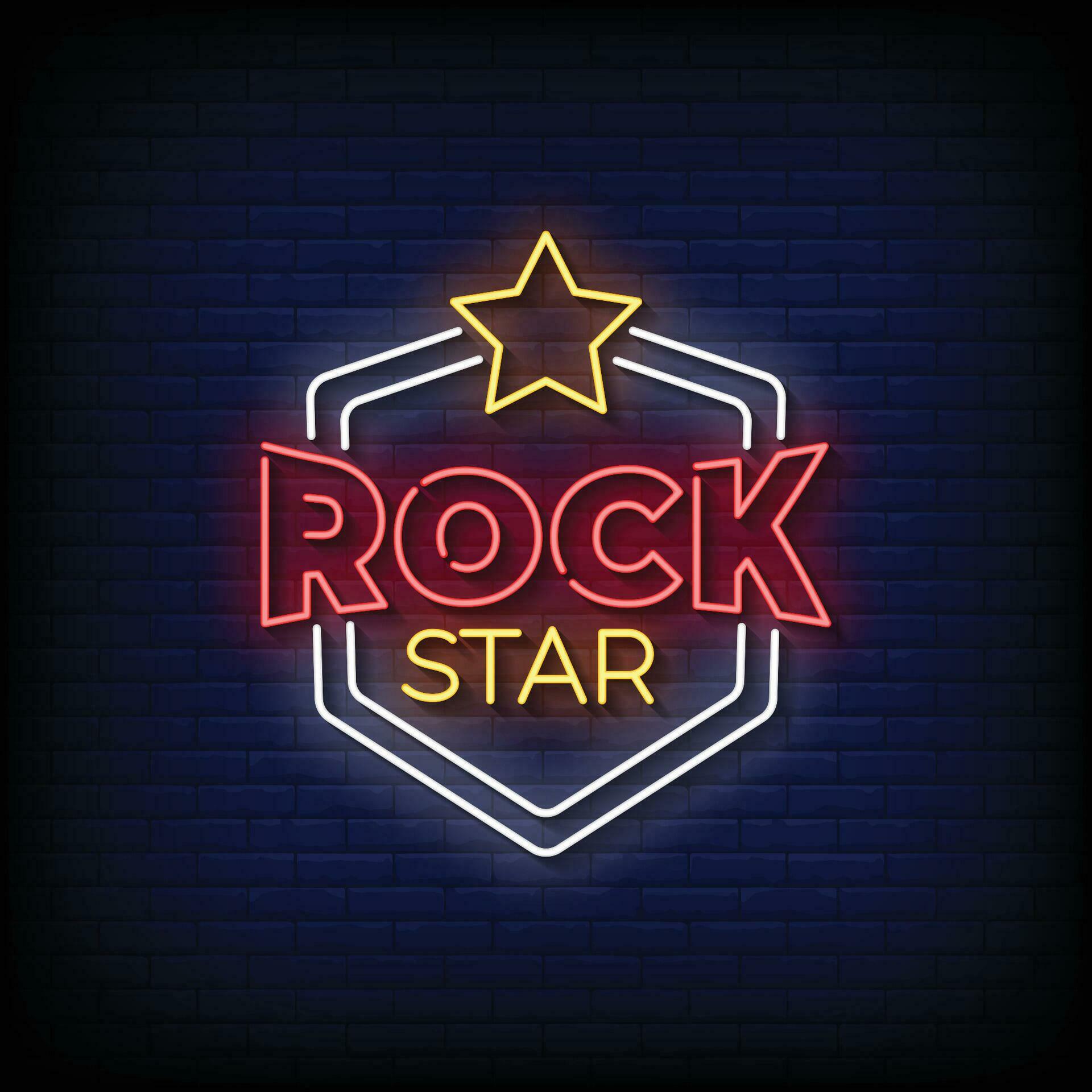 Neon Sign rock star with brick wall background vector 35675395 Vector