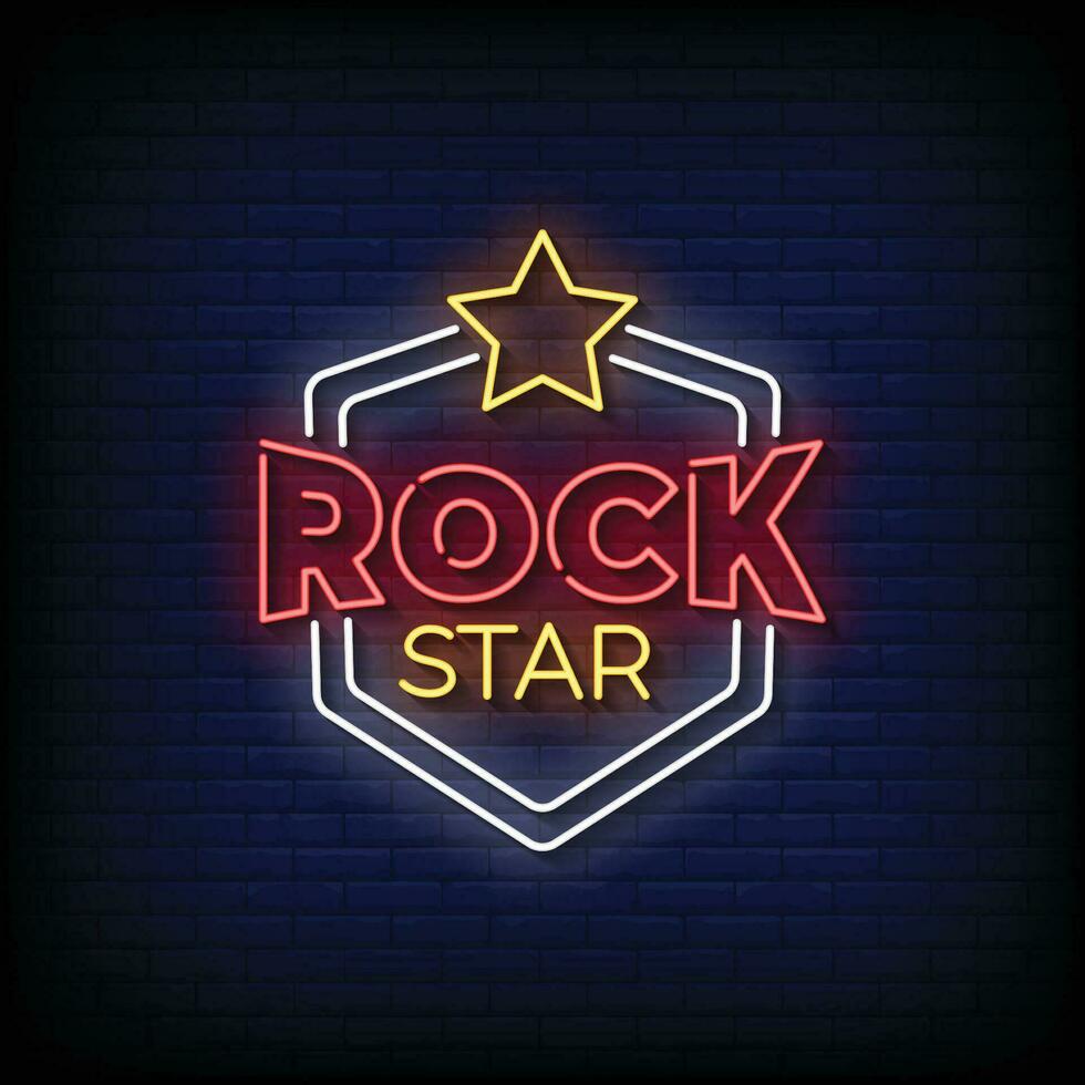 Neon Sign rock star with brick wall background vector