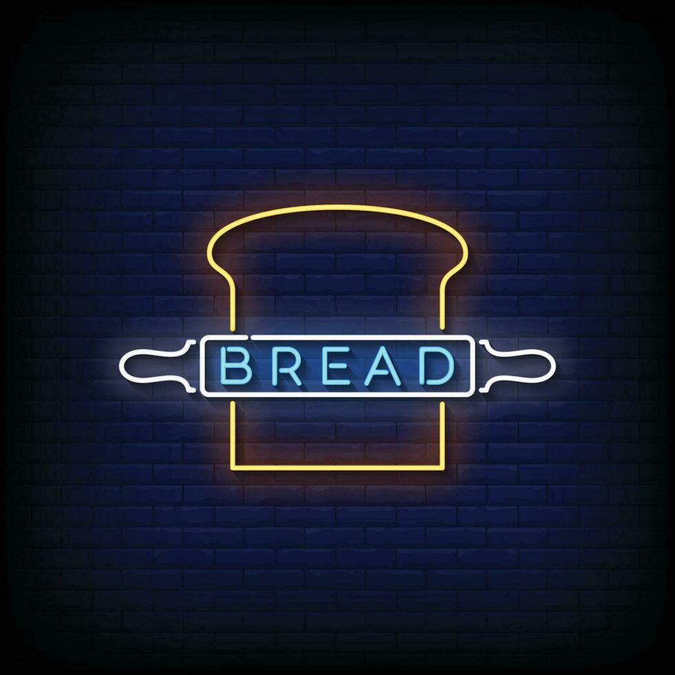 Neon Sign bread with brick wall background vector