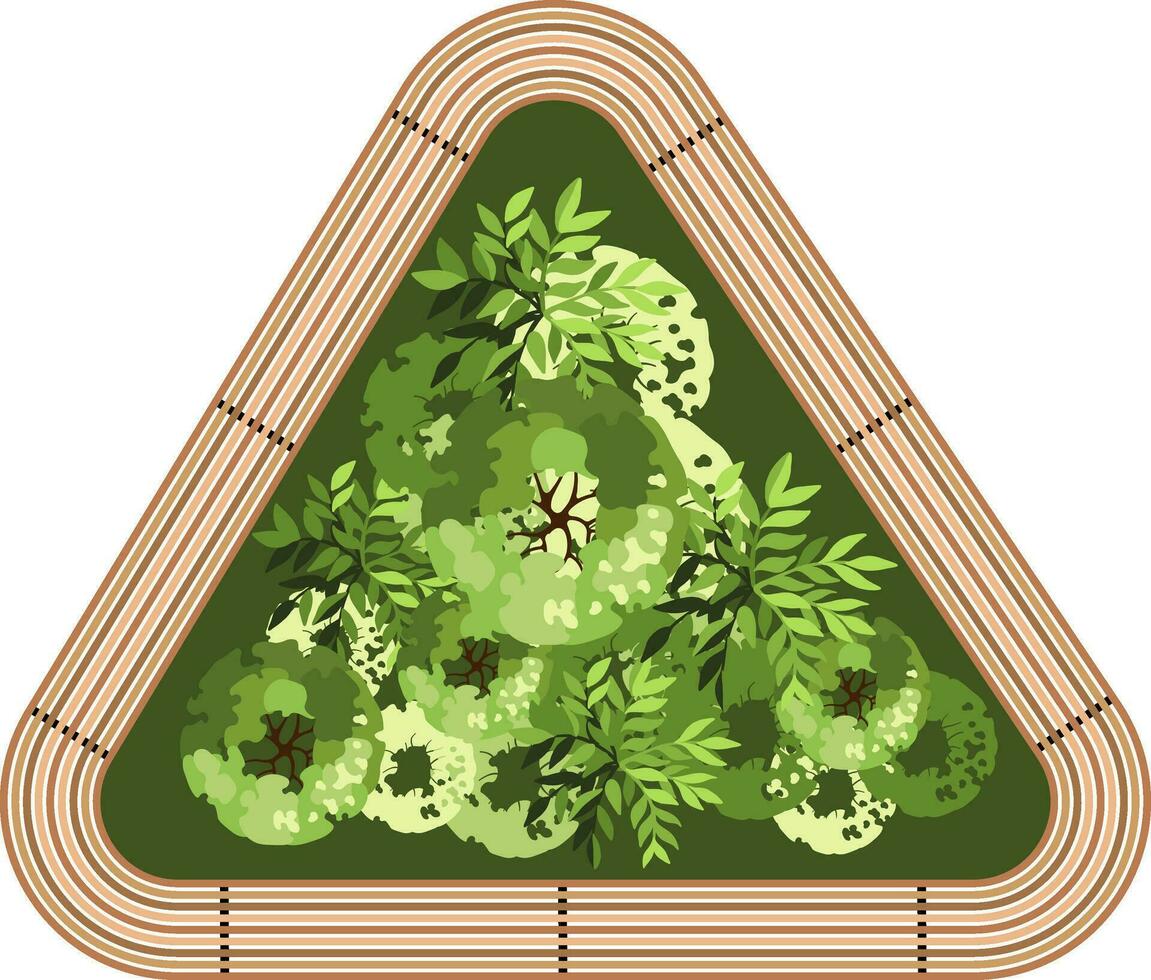 Top view of a bench for the architectural landscape plans. Bench with trees and greens. Entourage design. Vector. vector