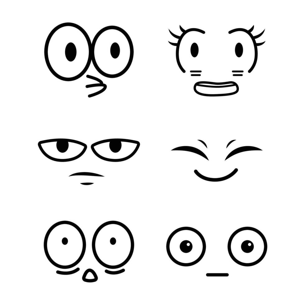 conjunto de dibujos animados ojos dibujado a mano para elemento, facial expresión, cara vector