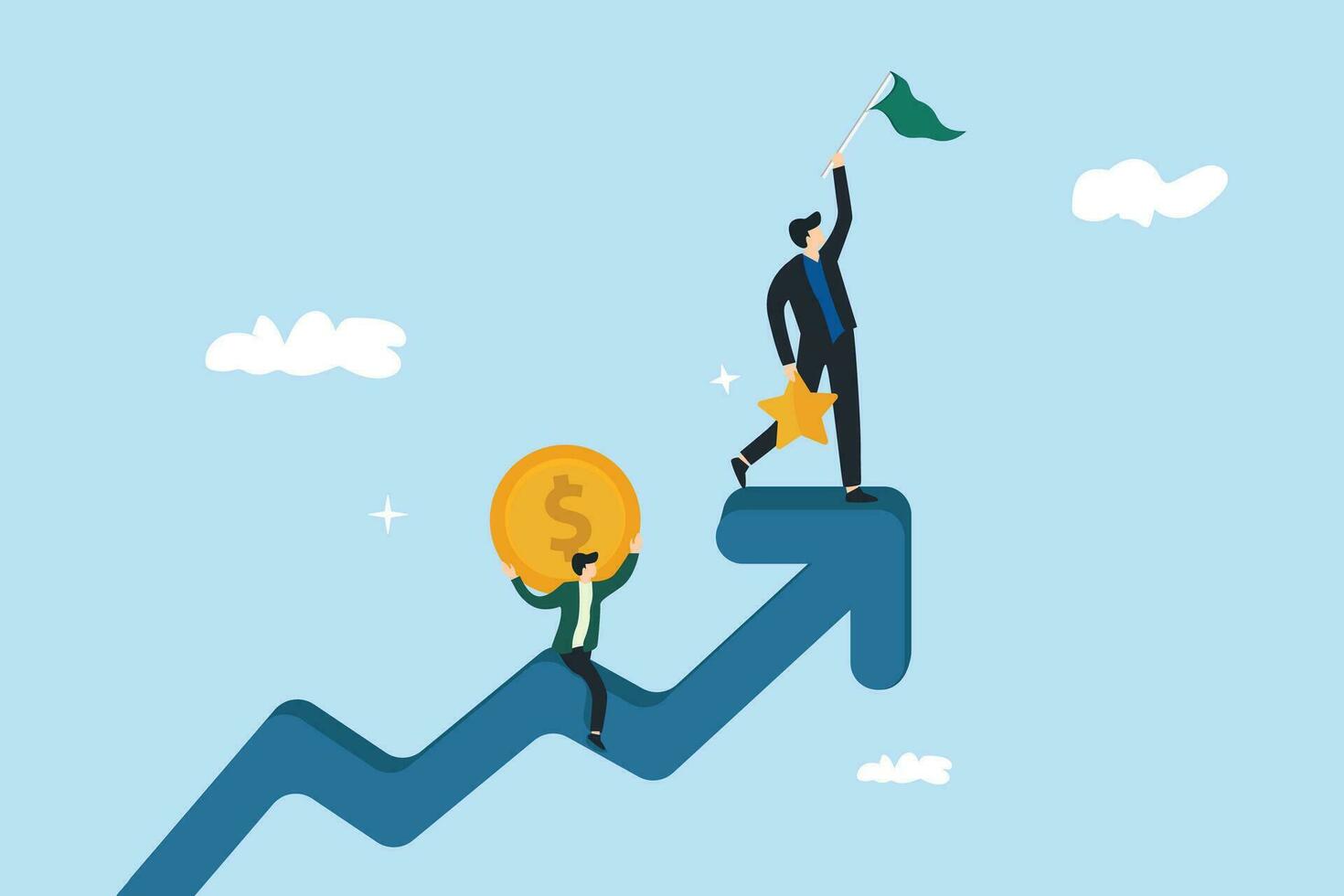 people wave the flag of trading success, the market grows. investment concept. vector