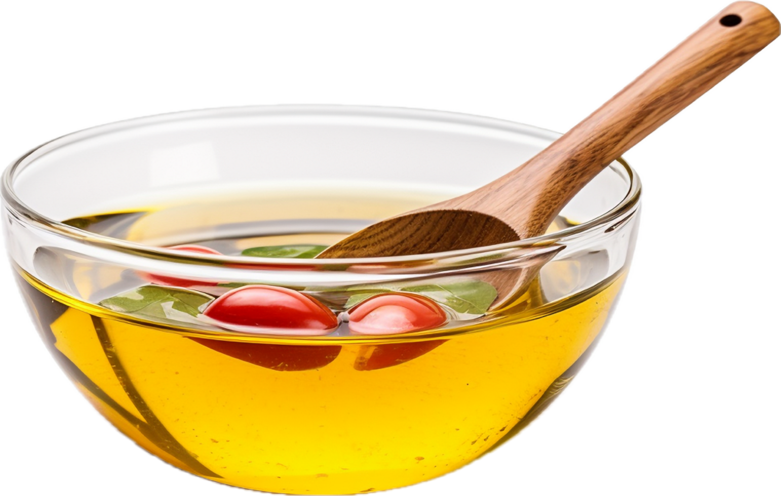 AI generated vegetable cooking oil in glass bowl png