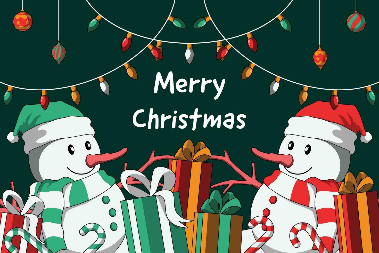 Christmas background with snowman and gift box. Vector. vector