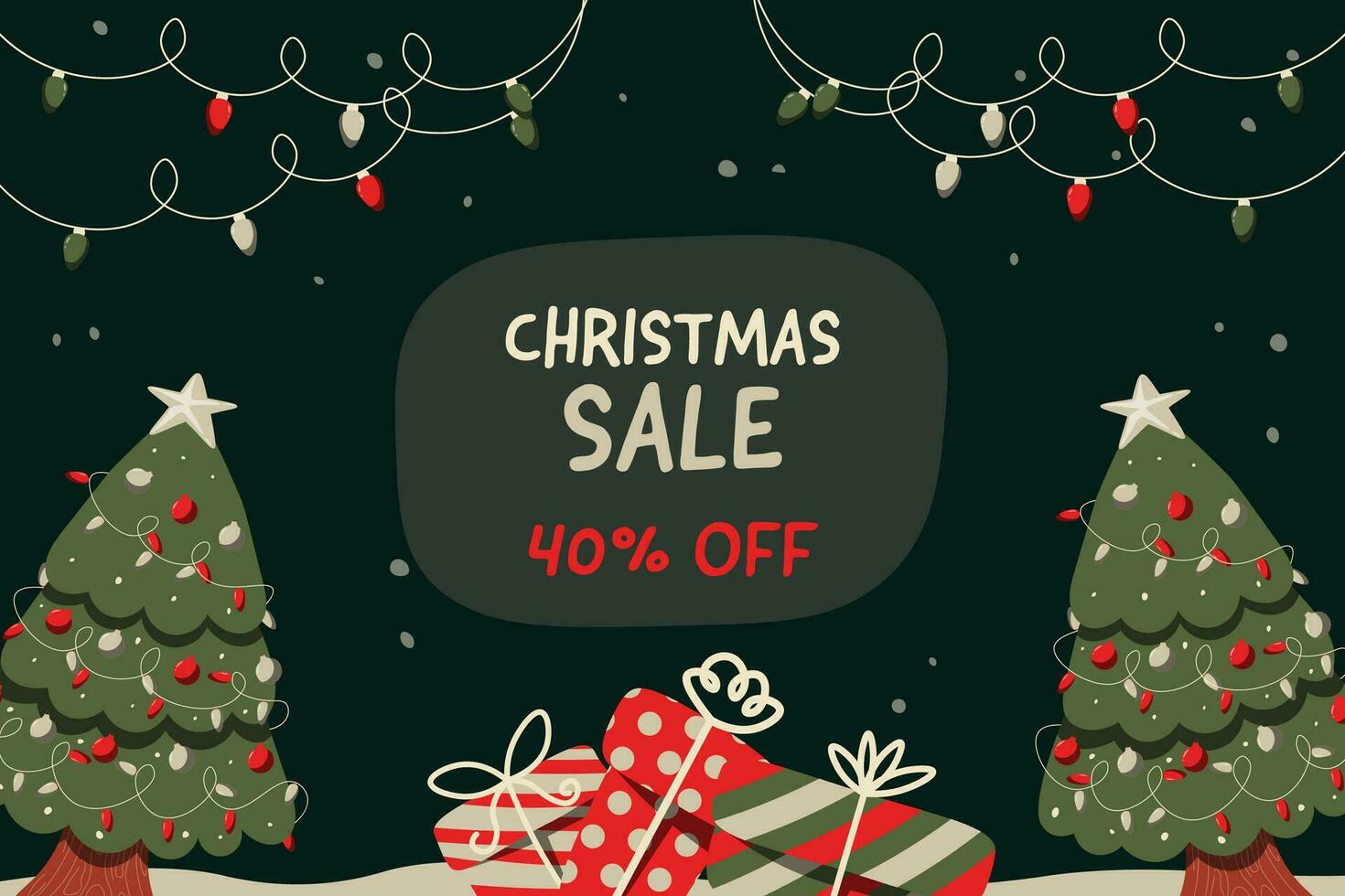 Christmas sale background with green christmas tree and gift box. vector