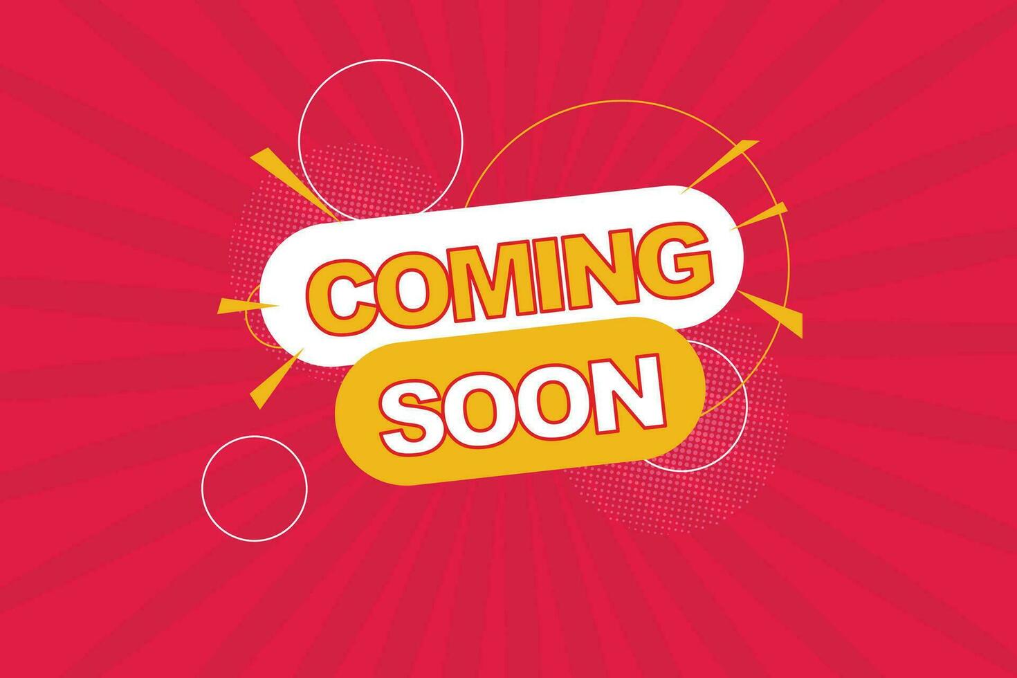 Coming soon banner background with colorful comic style. Vector illustration.