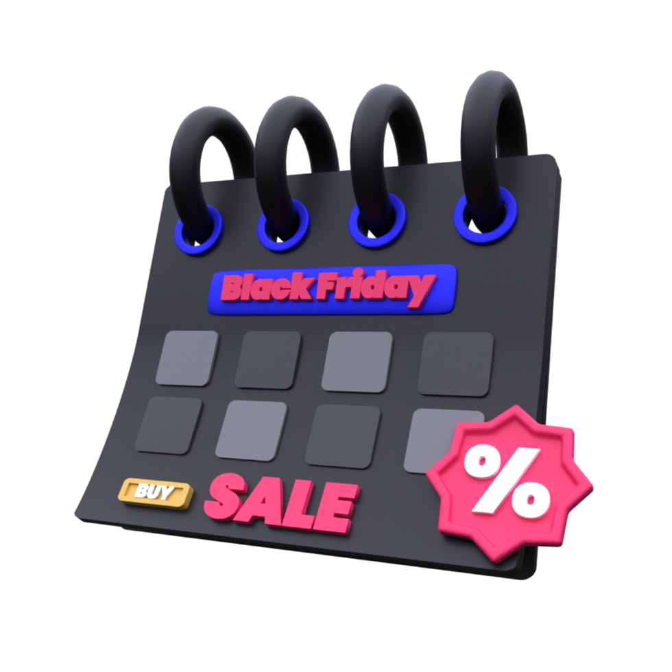 unique 3d render black friday calendar icon illustration.Realistic vector illustration. png