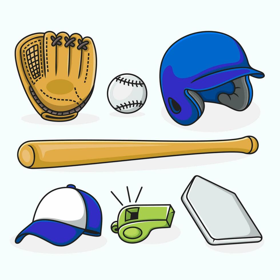 set of baseball sports equipment vector elements and illustrations.