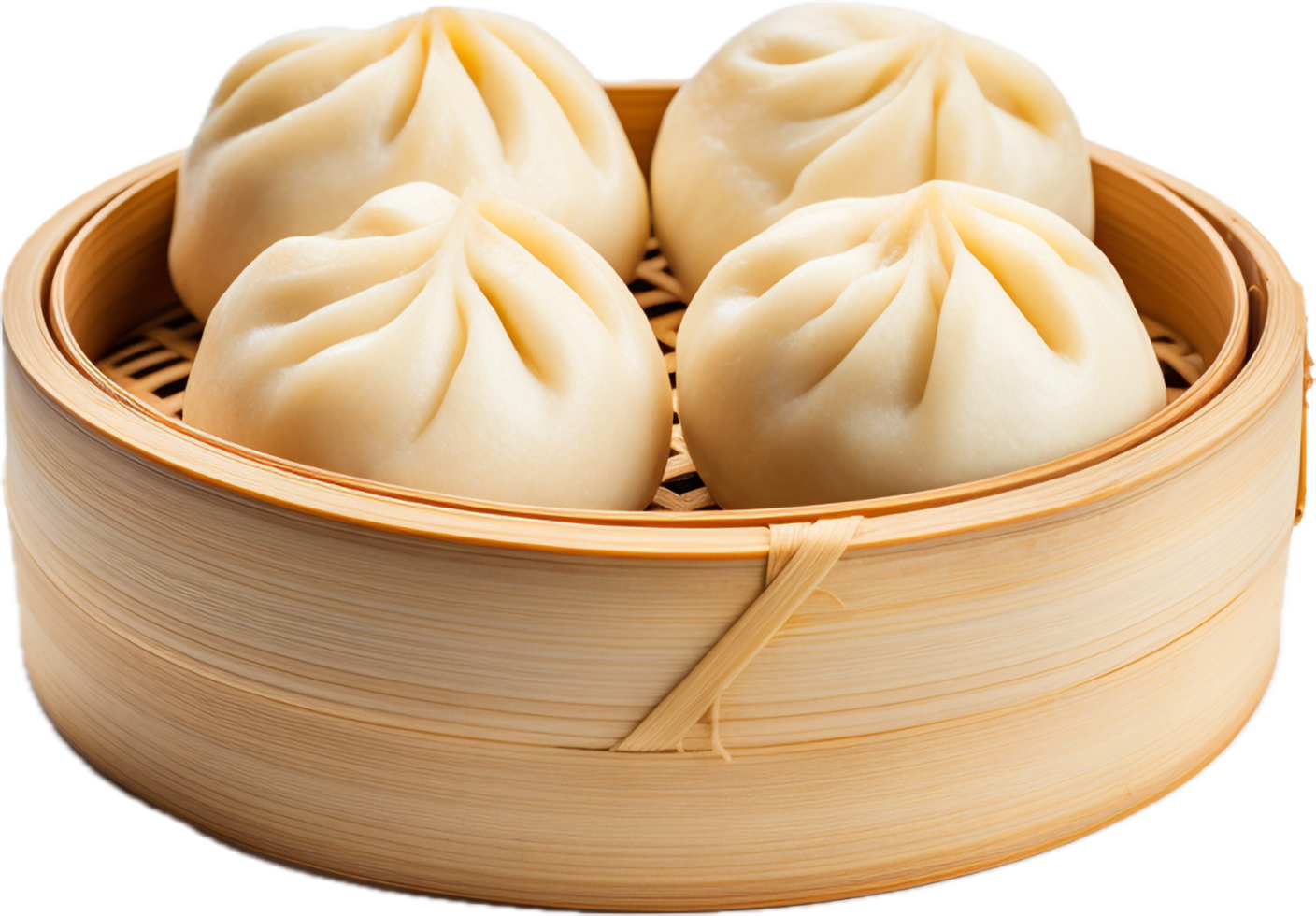 AI generated steamed stuff custard bun in bamboo basket png