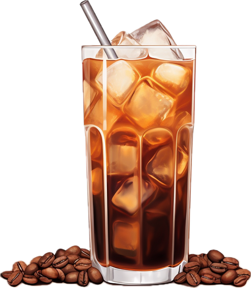 AI generated ice coffee in a tall glass with ice png