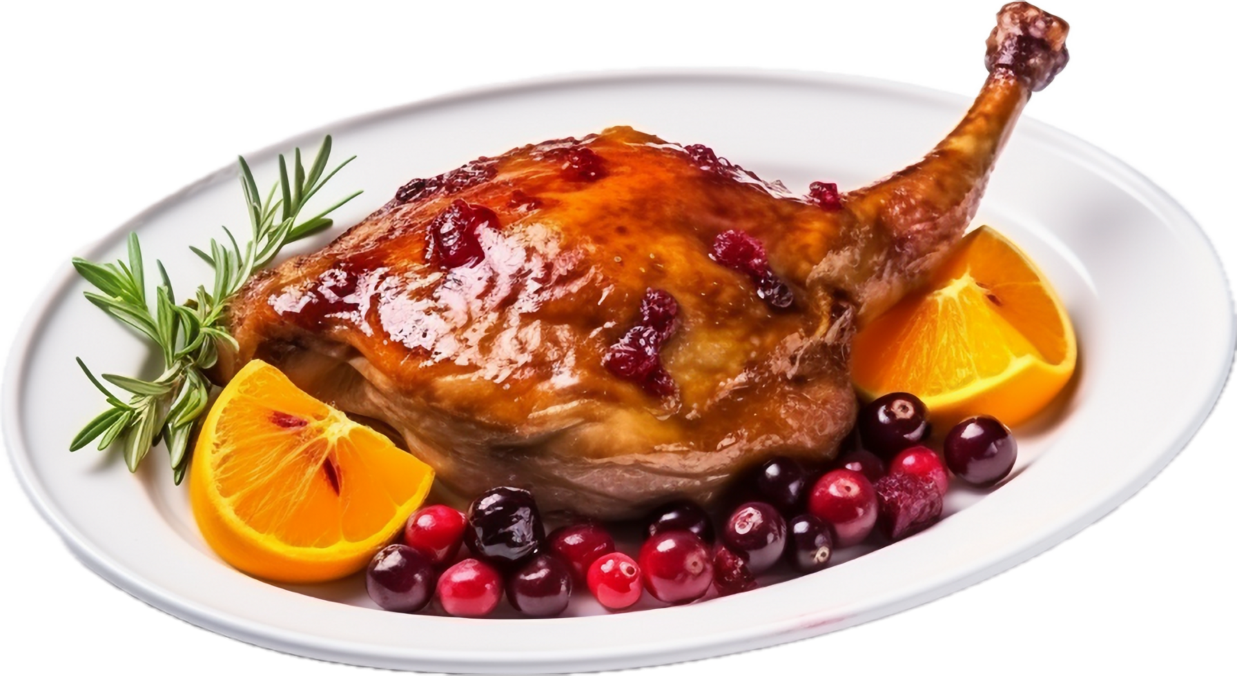 AI generated roasted duck leg with orange sauce png