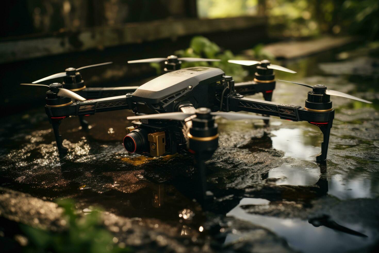 AI generated drone image flying over a rice field with a sunflower in background photo