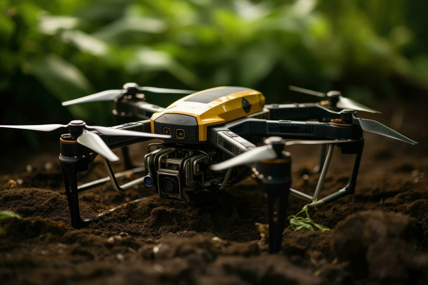 AI generated drone image flying over a rice field with a sunflower in background photo