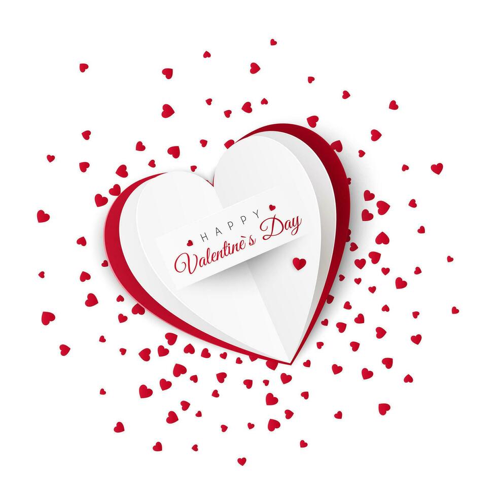 Valentine card with confetti on background. Romantic decoration element for Valentines Day or Womens Day. Vector illustration isolated on white background