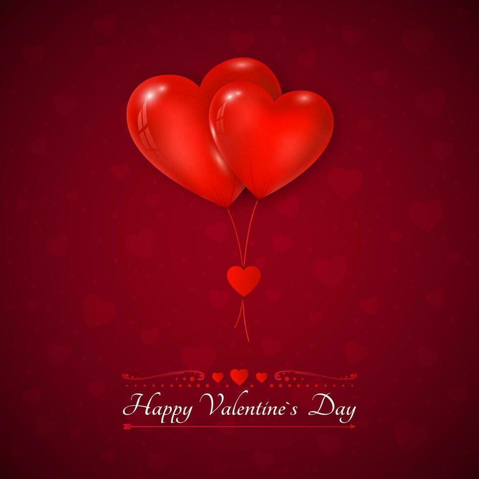 san valentin día saludo tarjeta. Pareja aire globos rojo color corazón forma. ser mi enamorado. ilustración en oscuro rojo antecedentes. vector