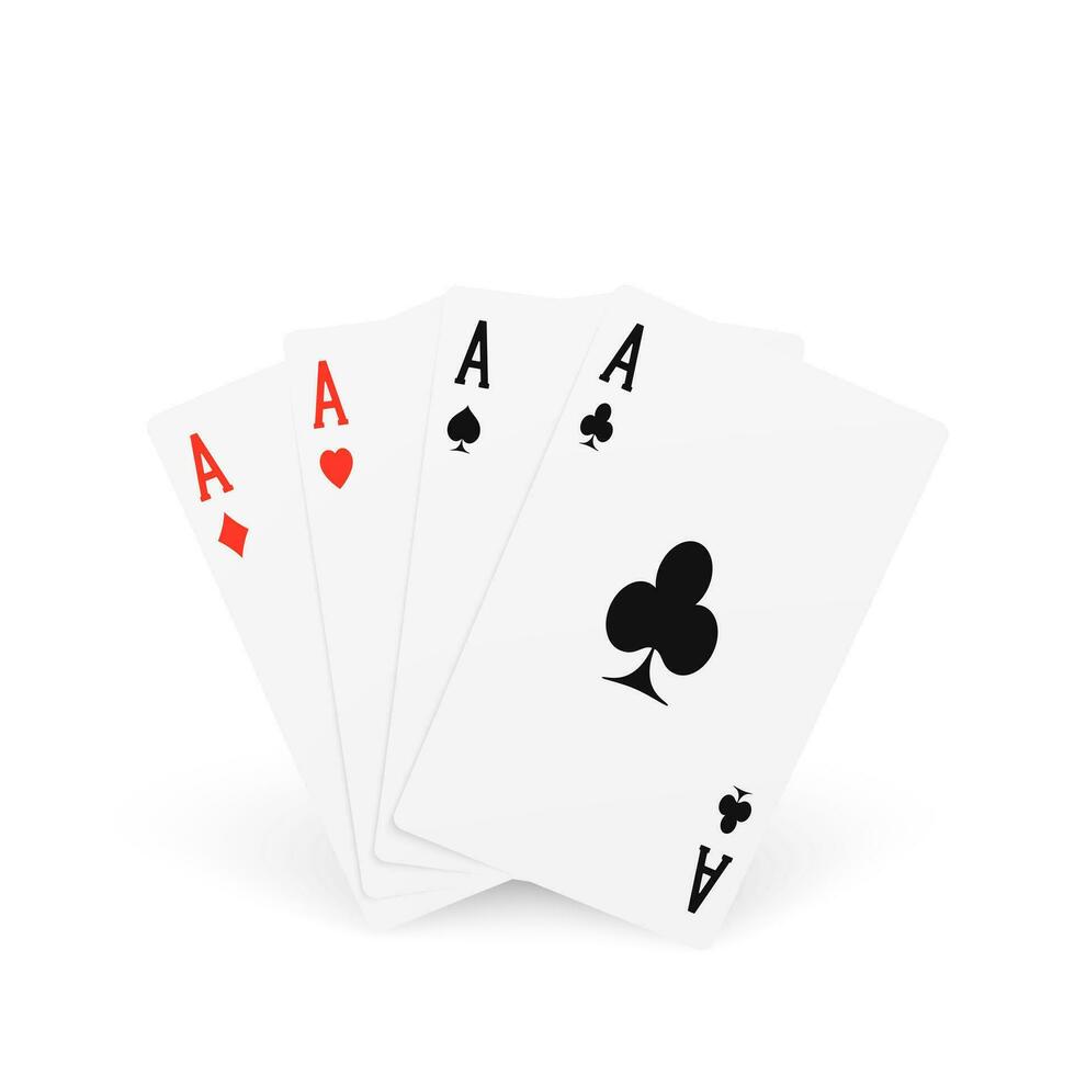 Playing card four of a kind or quads. Ace design cazino game element. Poker or blackjack realistic cards. Vector illustration