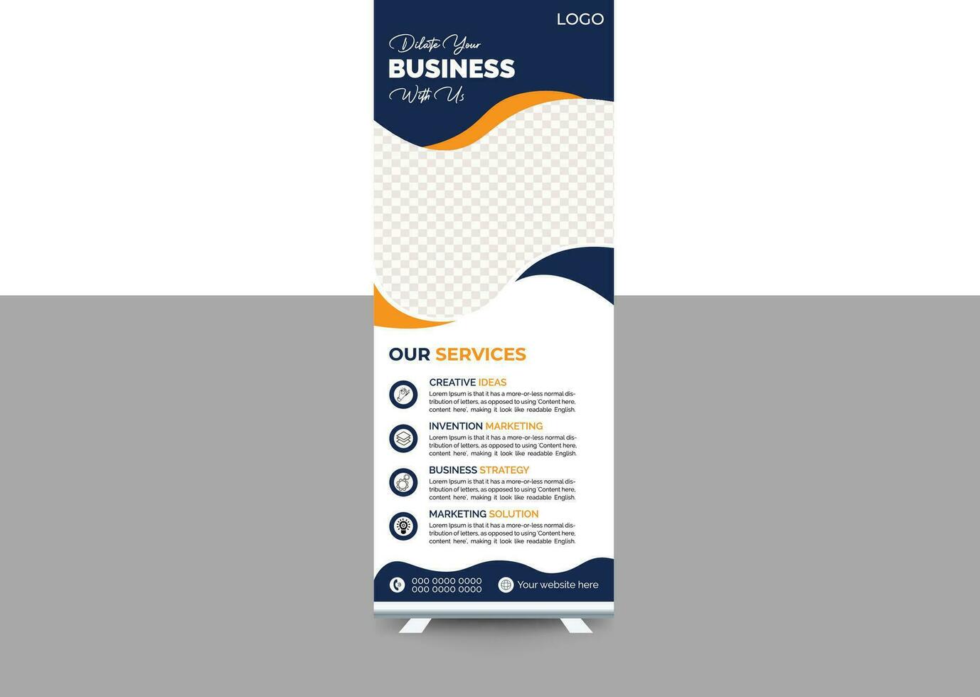 Plantilla de banner enrollable o de soporte de negocios corporativos con diseño abstracto vector