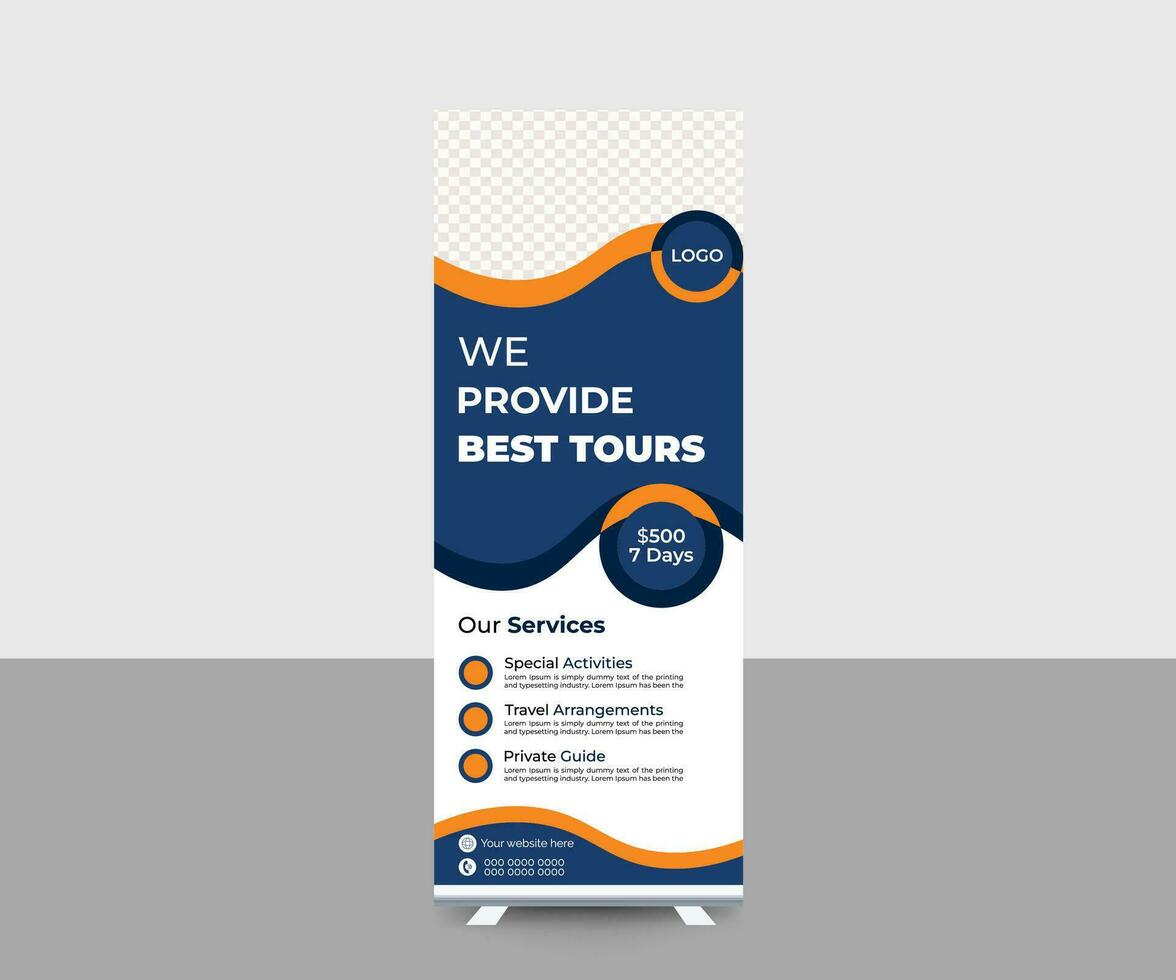 Travel business agency standee x rollup pullup retractable signage banner design vector template