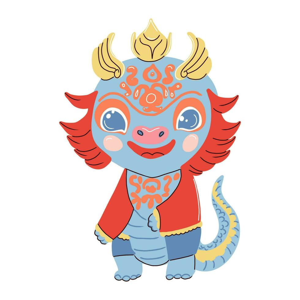 chino nuevo año de continuar, linda pequeño bebé continuar en nacional chino traje. vector ilustración.