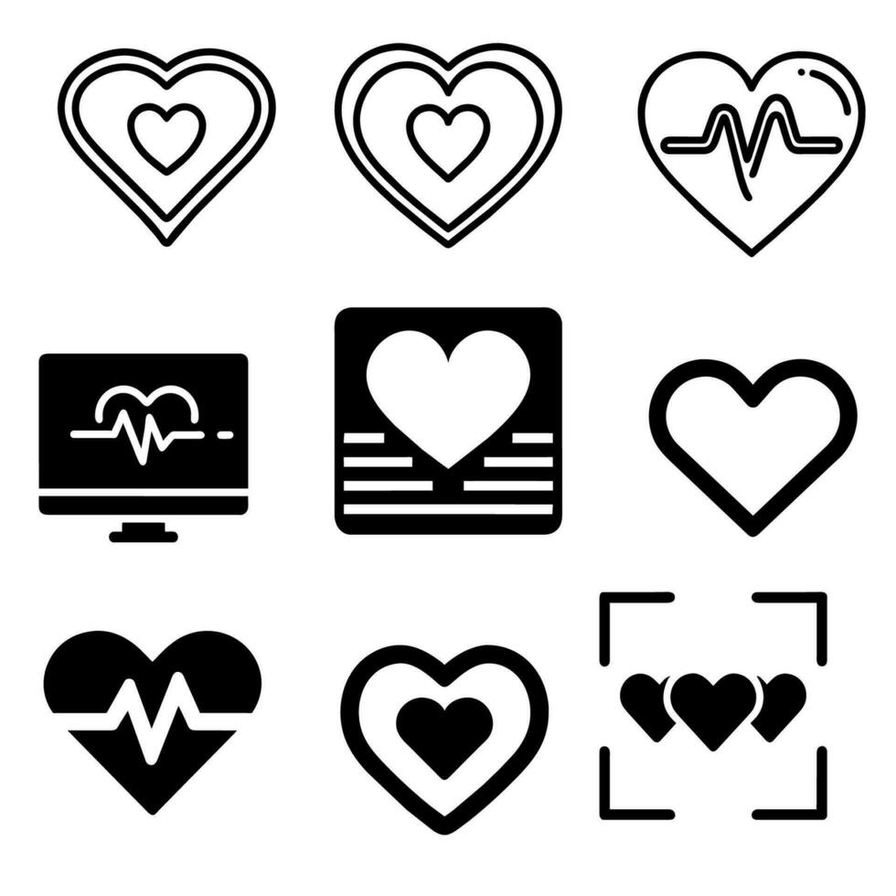 Medicine heart Icon Set Isolated on White Background. Vector Illustration.