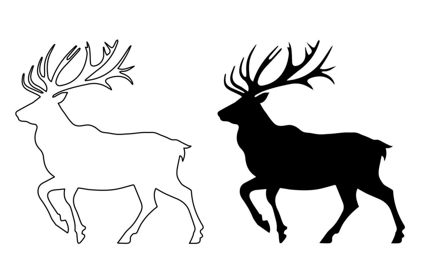 Vector set of american wild animals. Silhouettes of deers.