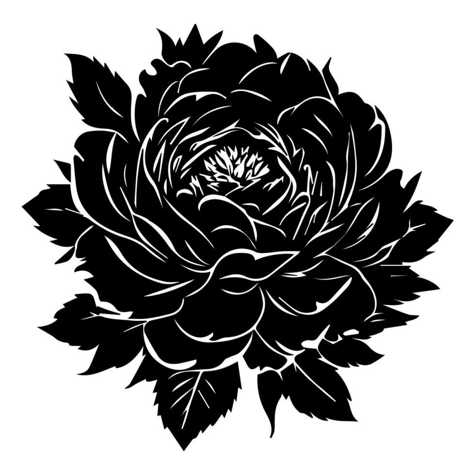 negro silueta de un Rosa en un blanco antecedentes. vector ilustración.