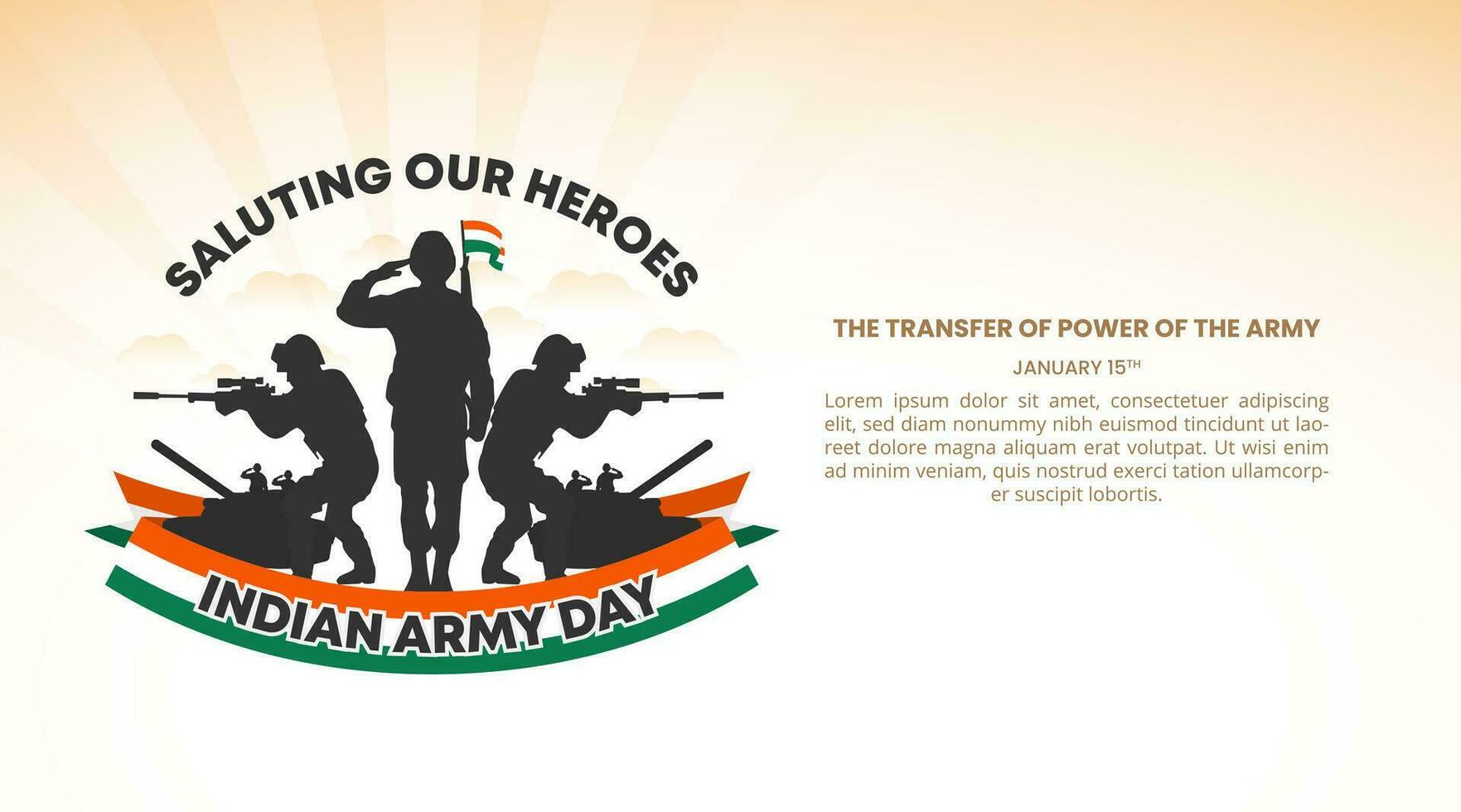 Indian Army Day background with silhouette soldiers and flag vector