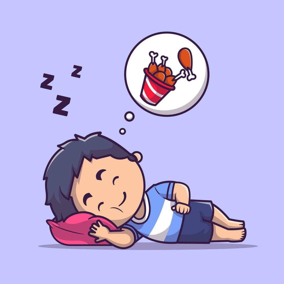 linda chico dormido sueño frito pollo dibujos animados vector icono ilustración. personas comida icono concepto aislado prima vector. plano dibujos animados estilo