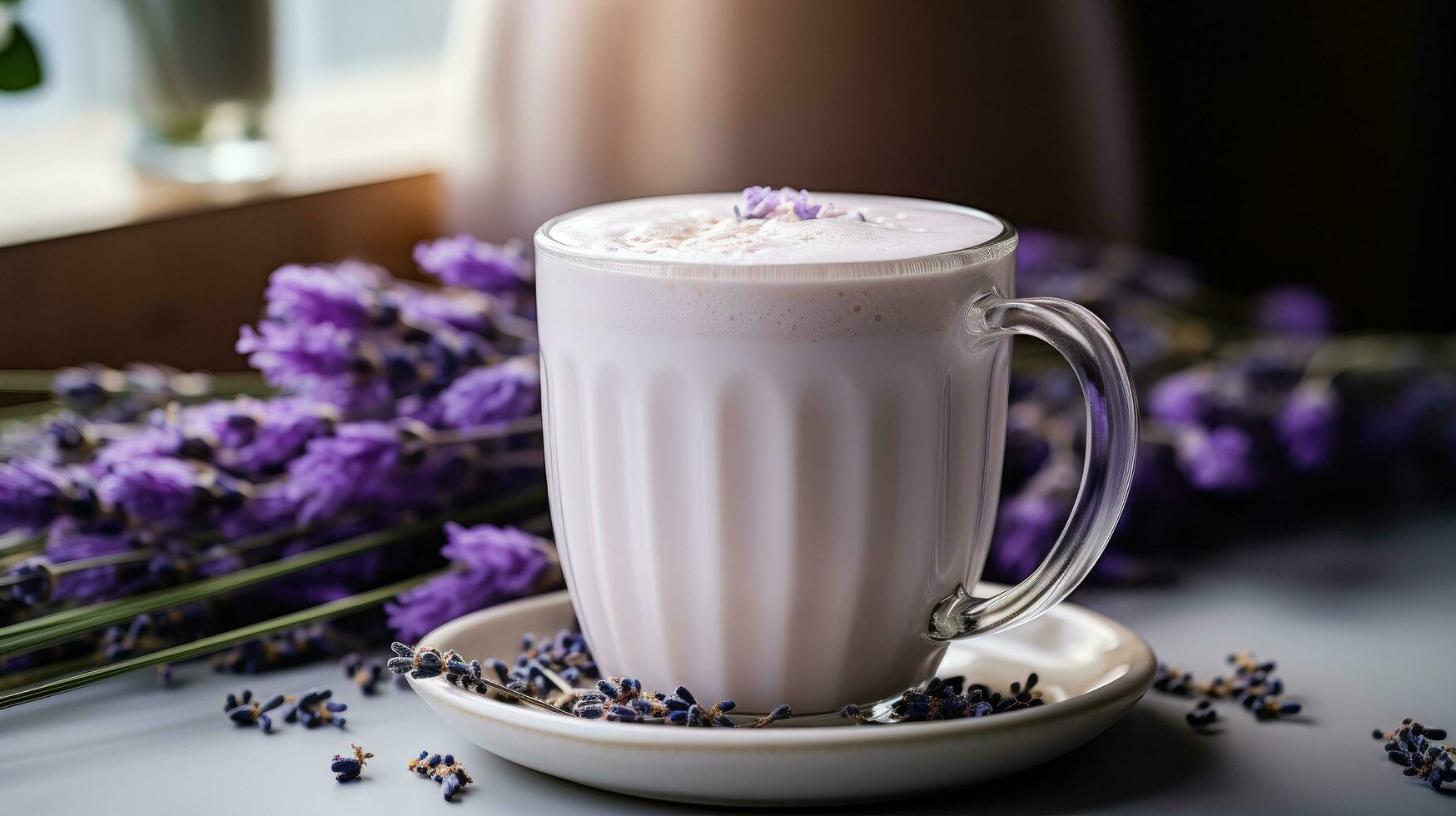 AI generated lavender cappuccino background photo