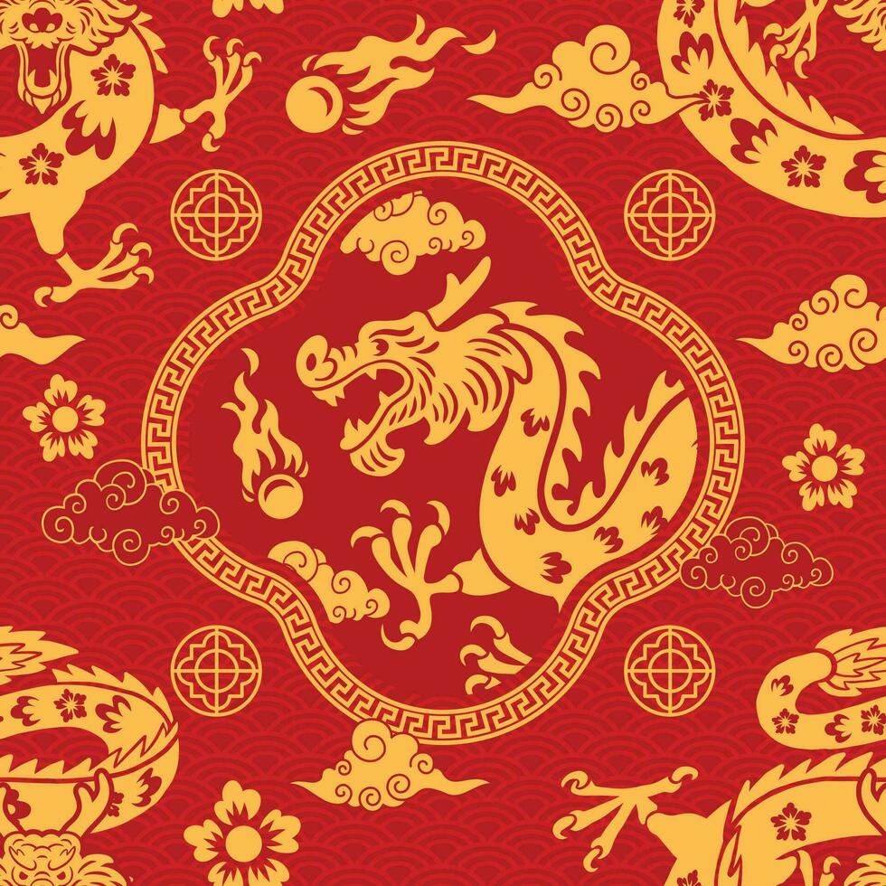 Hand Drawn of Chinese Dragon Pattern vector