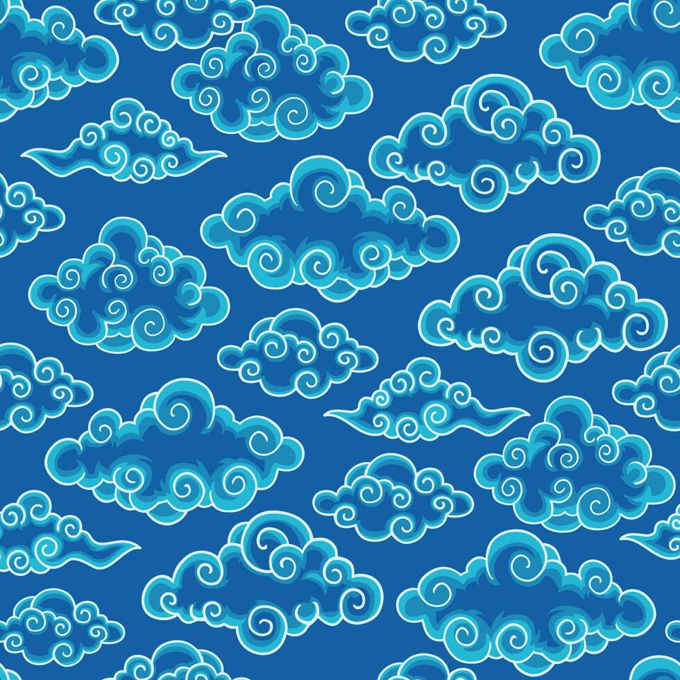 Traditional Blue Batik Cloud Abstract Pattern vector