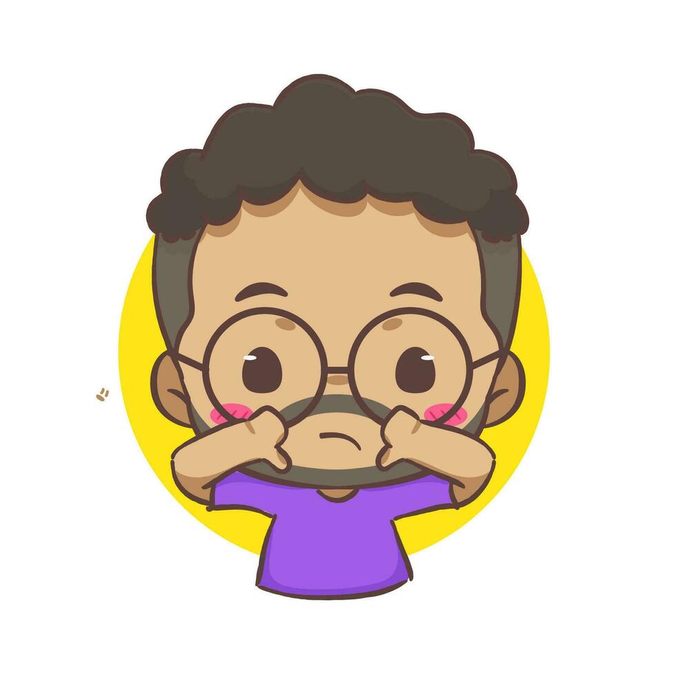 Cute man showing thumb down gesture cartoon character. People expression concept design. Isolated background. Vector art illustration.