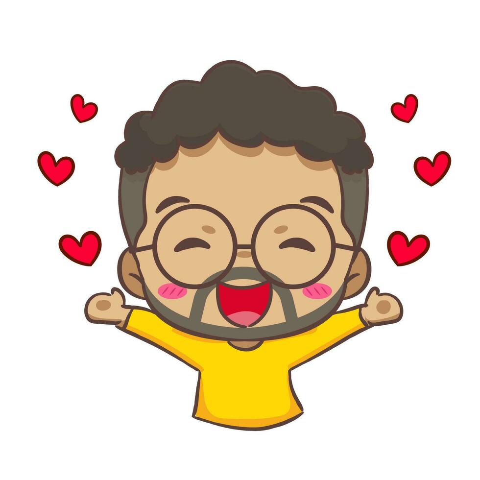 Cute happy man with love around cartoon character. People expression concept design. Isolated background. Vector art illustration.