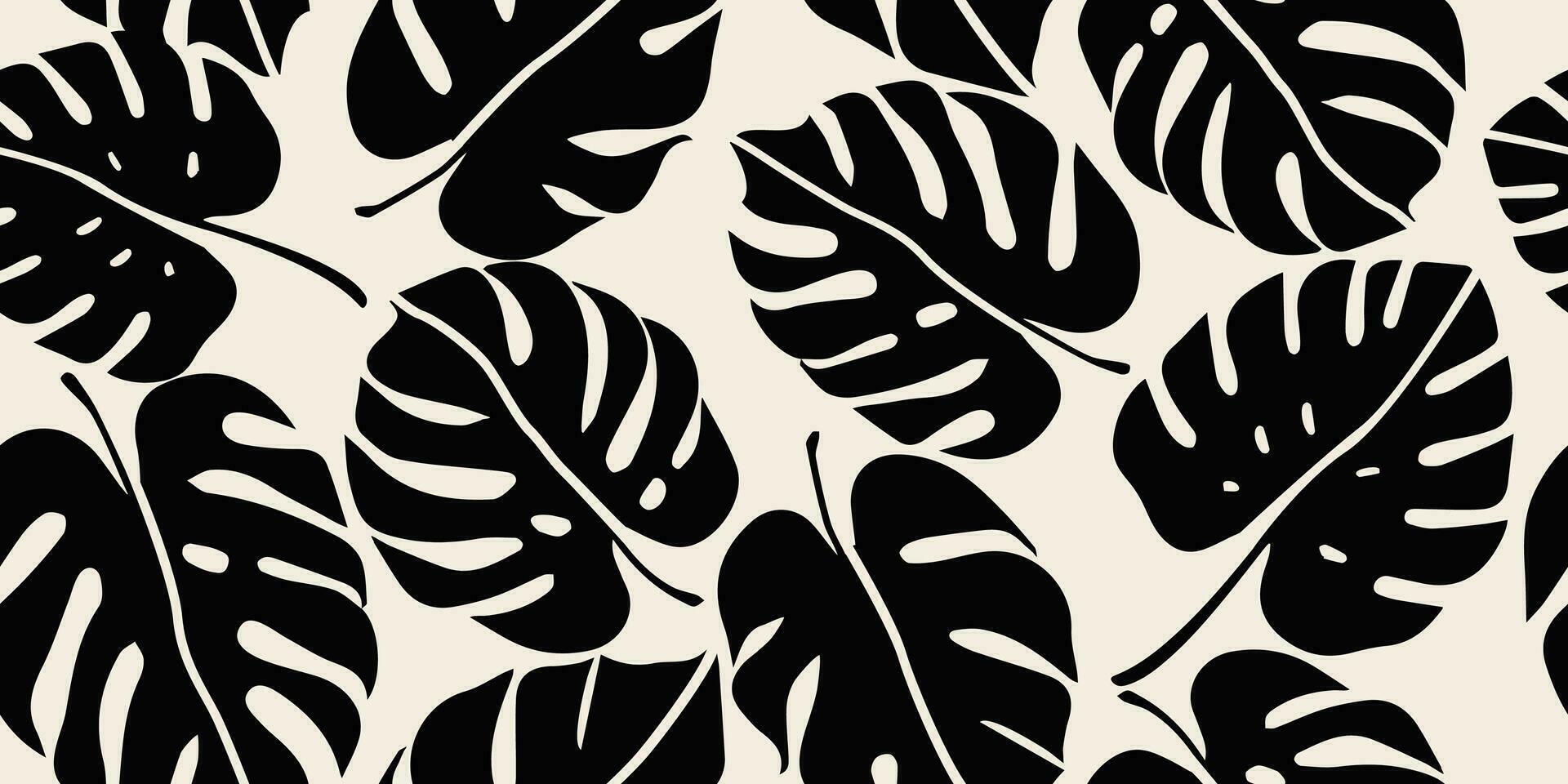 Monstera leaf seamless pattern. Hand drawn tropical leaves. Modern print in black and white color. natural ornaments for textile, fabric, wallpaper, home decor, background. vector