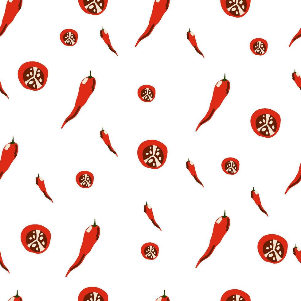Chilli seamless pepper pattern hand drawn vector